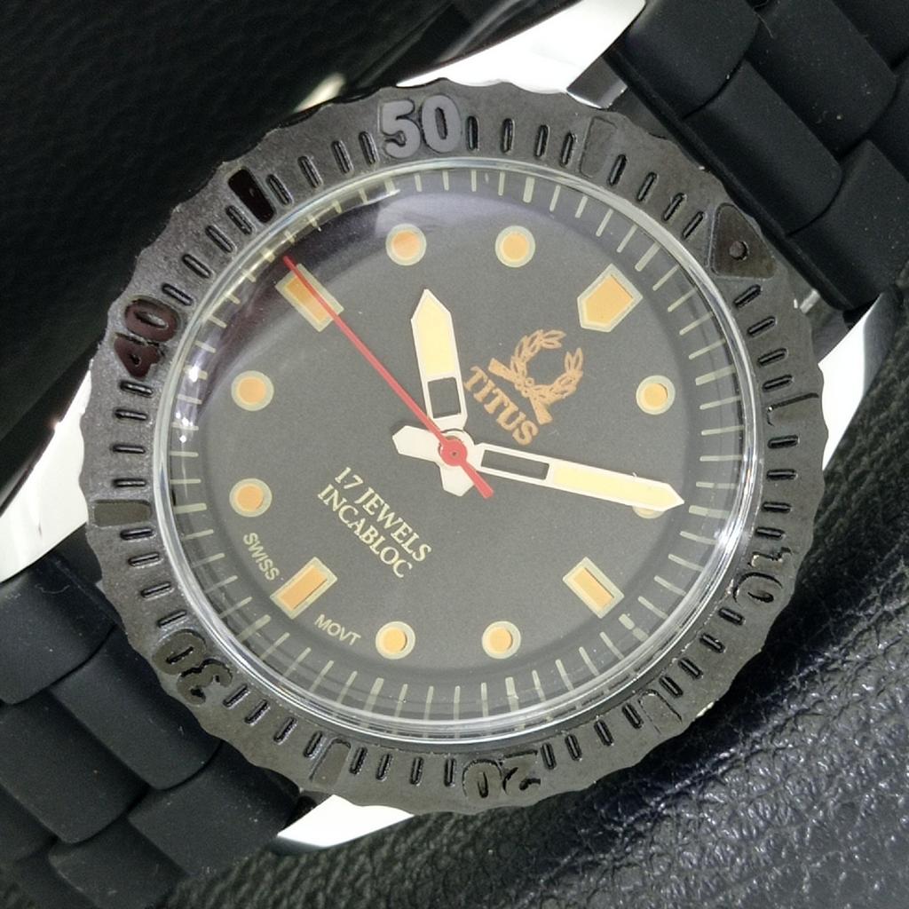 

40MM TITUS SWISS HAND-WINDING MENS TURNABLE BEZEL BLACK DIAL WATCH a431353-2 R106-a431353