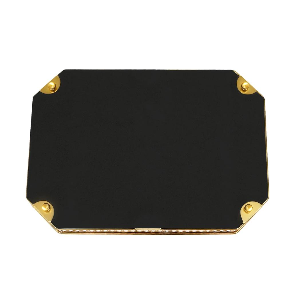 Gold Decorative Tray, Rectangular Desktop Serving and Vanity Tray, Modern Iron Electroplated Glass Tabletop,Home Decorative Tray