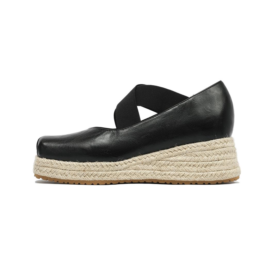 Korean version of ballet shoes 8CM inner height increase short shoes 2025 new straw platform cross with wedge heel single shoes