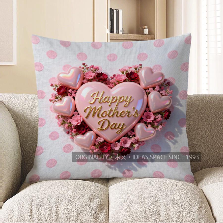 Home Decor Happy Mother'S Day Heart Floral Pillow Pattern Cushion Cover Suitable For Sofa Bedroom Car Pillow Cover