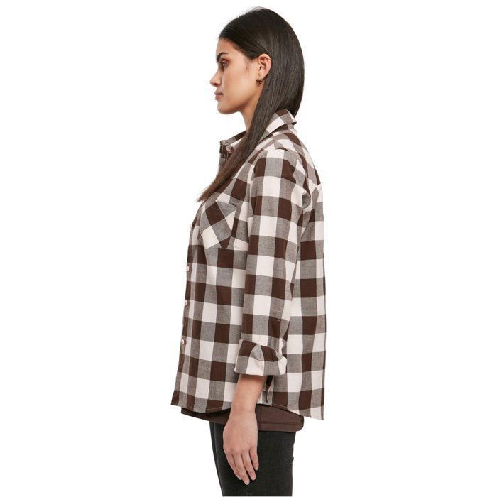 Chemise Lumberjack Femme - Urban Classics - TURNUP FLANELL - Manches longues - Brun - Blanc