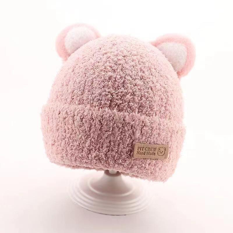 Korean Style Baby Plush Knitted Hat - Unisex Winter Ear Protection Wool Hat for Kids