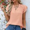 Blusa informal de manga corta con volantes y escote en V, plisada, con lazo en color liso para primavera y verano para mujer