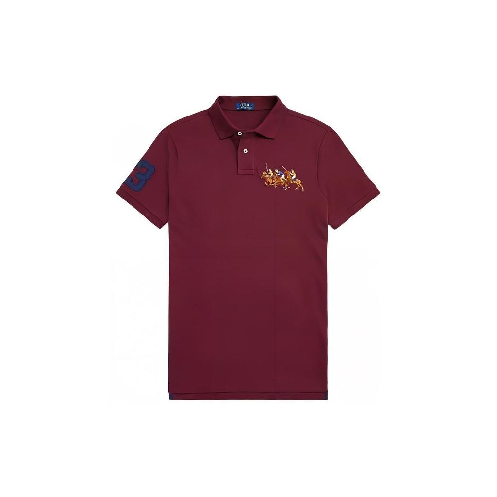 Polo Ralph Lauren FW22 Solid Slim Fit Polo Shirt With Three Pony Logo Short Sleeve Men Tops Red 1N821994-600