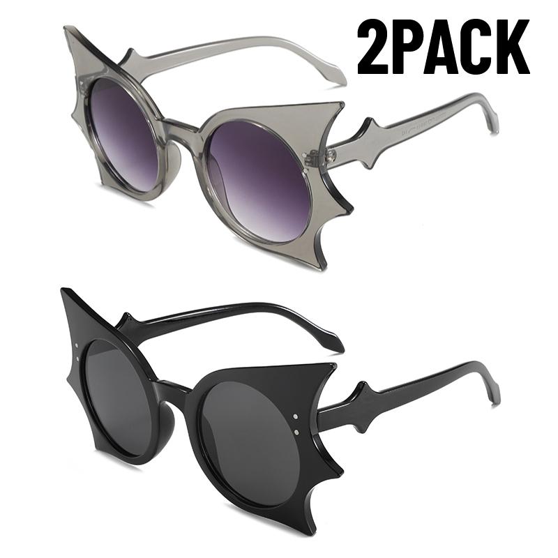 2PACK Unique Bat Shaped Sunglasses for Women Vintage Funny 90s Eyewear Fashion Novelty Goth Eyewear for Halloween Costume Party