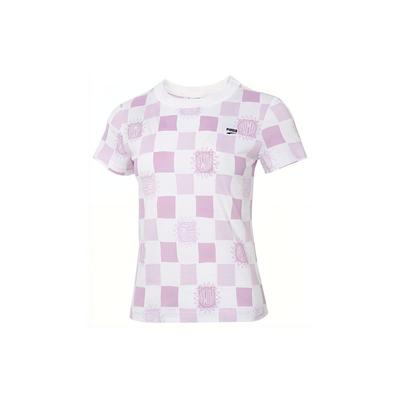 Downtown Aop Tee Checkered Logo Sports Casual Breathable Round Neck Short Sleeve T-Shirt Women Tops Light-Purple 535379-02