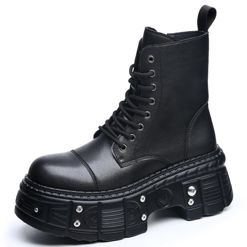 Autumn and Winter New Retro Men's Boots Niche Heightening Martin Boots Men's Dark Punk Muffin Thick-soled Medium Leather Boots