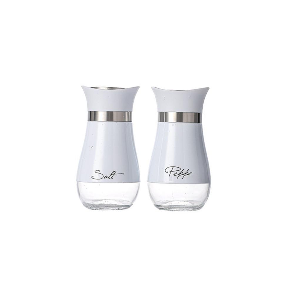 2Pcs/Set Salt & Pepper Kitchen Glass Spice Bottle Refillable Black Condiment Jar with Pour Holes with Rack Spice Dispenser