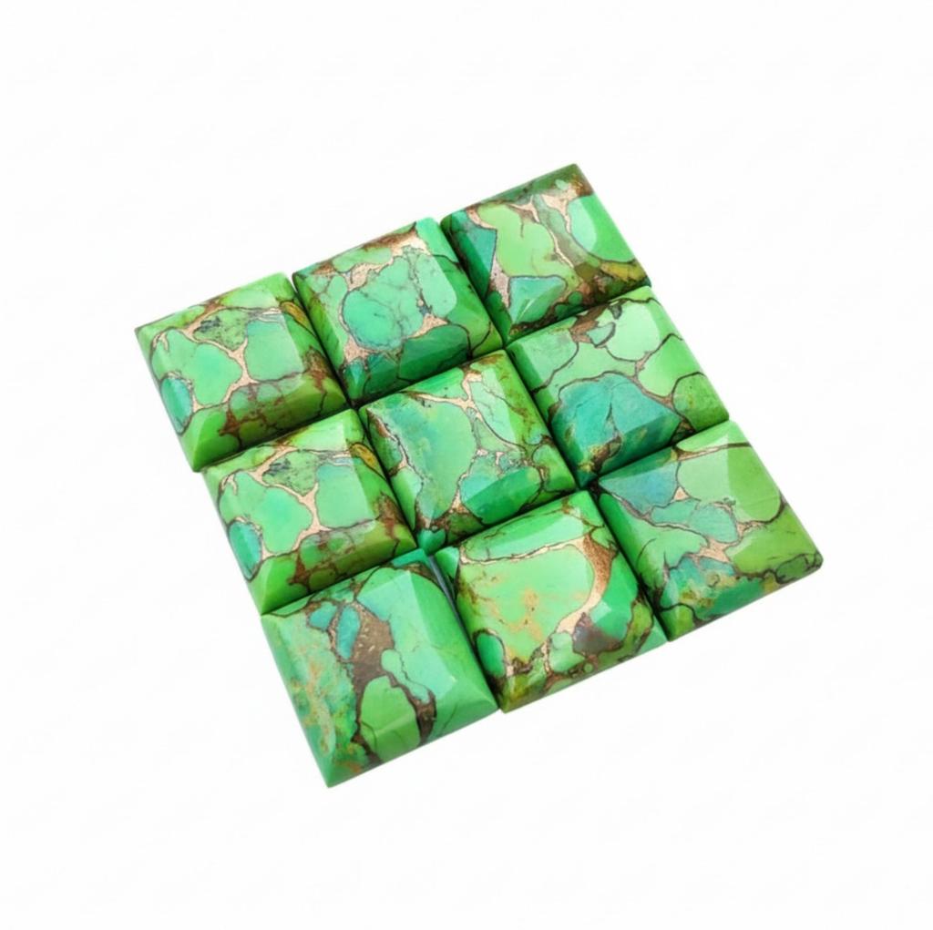 Natural Green Copper Turquoise Cabochons - Square Shape Gemstones, Custom Jewelry Making Stones