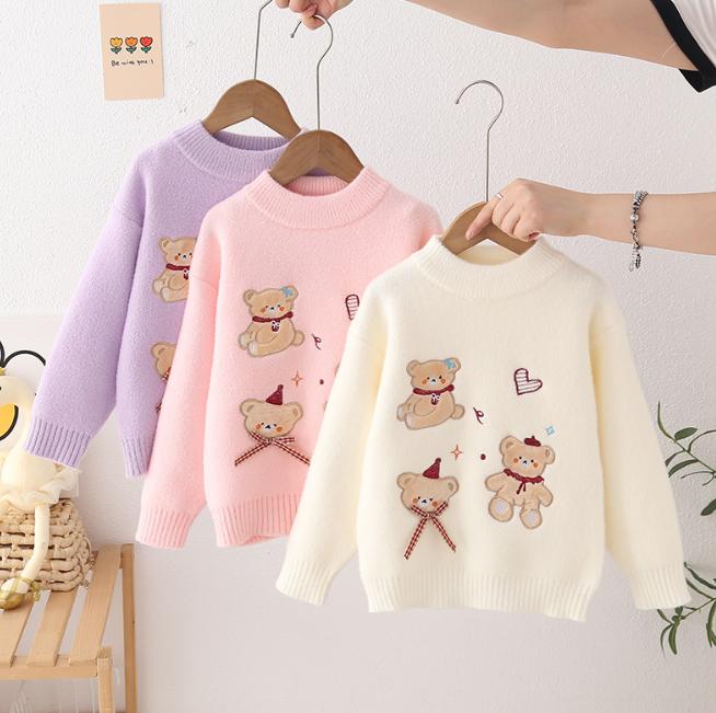 Autumn Winter Girls  Knitted Sweater Pullover Round Neck Knitwear Children's Western Cartoon Long Sleeve Sweaters