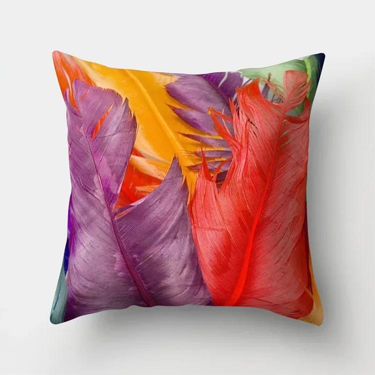 Rainbow Pillow Cushion, Multi-color Geometric Feathers, Polyester Home Decoration, Sofa Pillow 40544