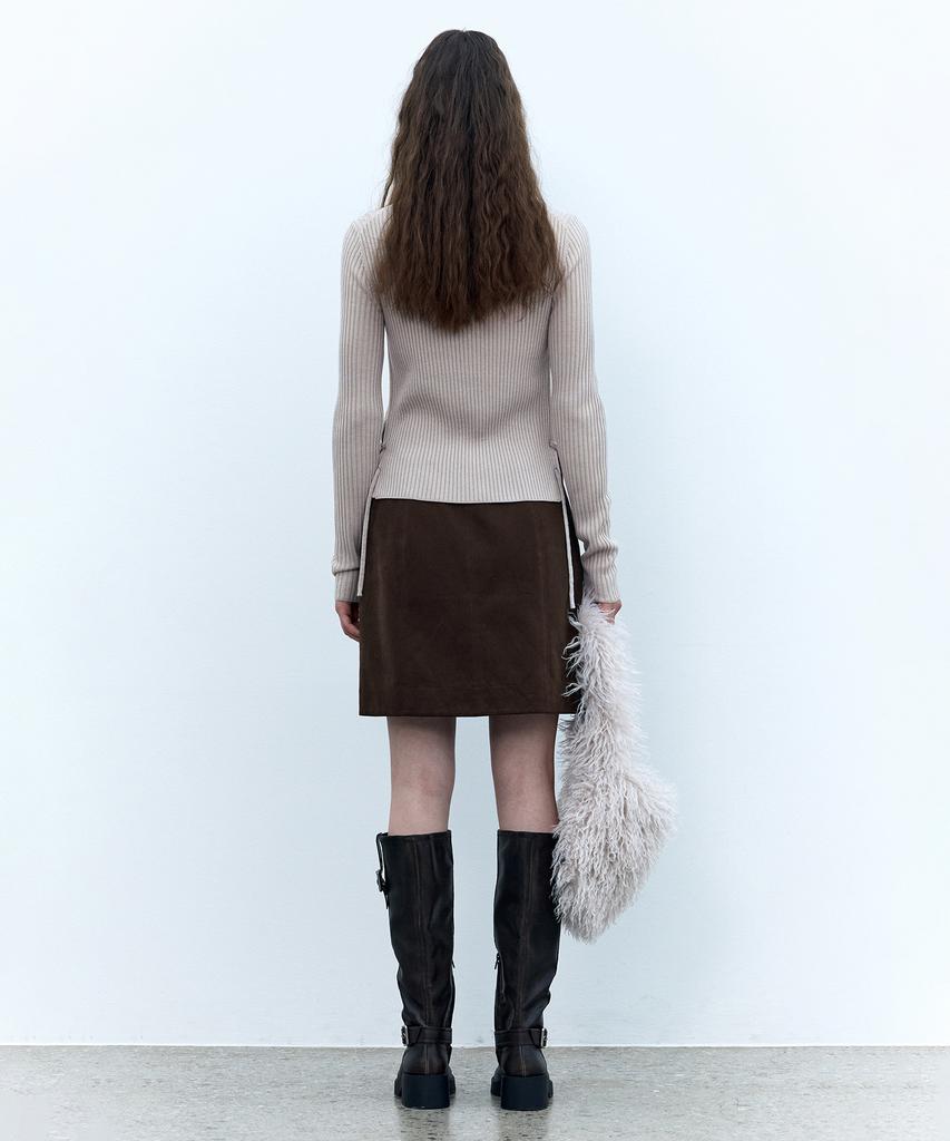 INSILENCE WOMEN Moleskin Belted Skirt Brown