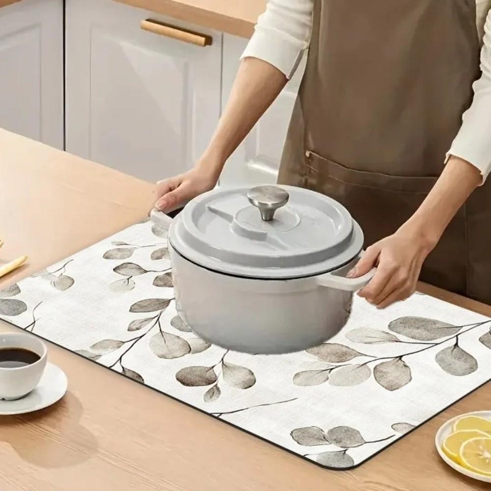 Quick-Dry Dish Drying Mat Diatom Mud Coffee Machine Mat Lemon Printed Placemat Camping