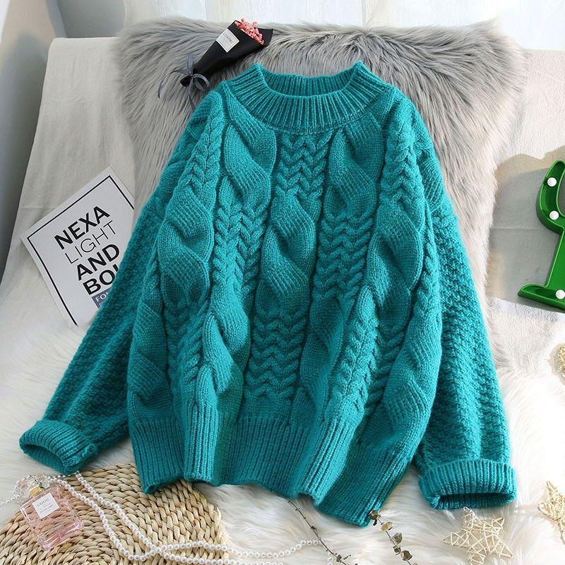 Women's Thick Cable Knit High-Neck Pullover Sweater - Autumn/Winter Loose Style