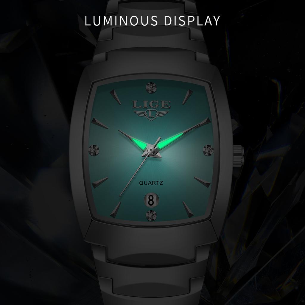 LIGE Elegante Damenuhr Mode Quadratisches Zifferblatt Wasserdichte Quarz-Armbanduhr Luxus Edelstahl Kalender Klassische Damenuhren