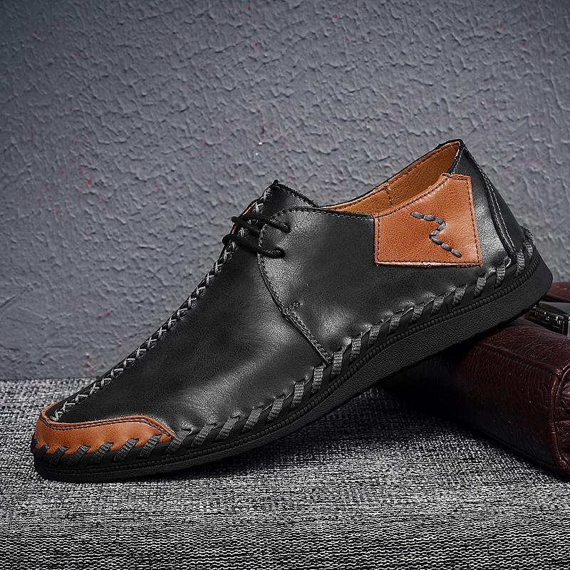 Fashion Simple Quality Leather Men Business Office Shoes Lace Up Flat Bottomed Soft Comfortable Shoe Hand Sewn Casual Shoes  Sizes 38-47