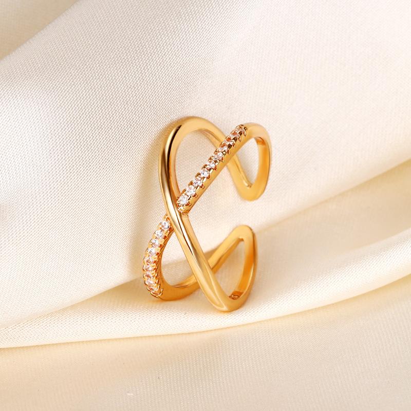 Gold-plated Micro-inlaid Cross-line Ring, Simple Personality Niche, Non-fading Index Finger Ring