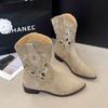 Fashion New Women's Luxury Western Cowboy Boots Embroidered Hollow Women's Thick Heel Knight Boots Retro Casual Ancient Short Boots