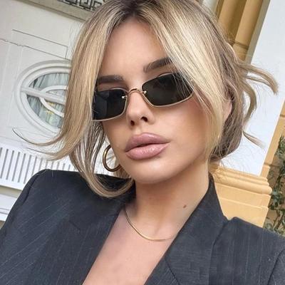 Fashion Small Square Femei Small Frame Metal Square Ochelari de soare pentru Dama Luxury Brand Half Frame Nuante dreptunghiulare