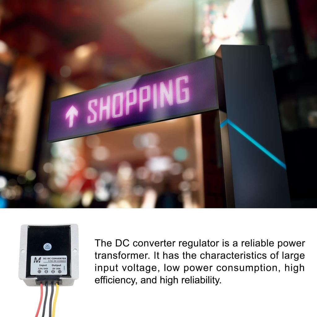 Rebower Converter Regulator Waterproof Voltage Converter for Truck Automobile Marine DC DC 5V 20A 100W Silver Tone Black DC-DC 12V/24V(9V - 35V) -