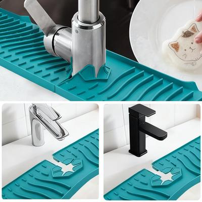 Tapis Attrape-Gouttes d'Eau pour Robinet en Silicone, Tapis Garde-Éclaboussures Anti-Fuite pour Évier de Cuisine, Antidérapant et Séchage par Drainage d'Eau N1V0