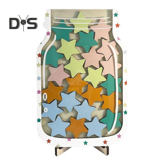 

Деревянная банка для наград с 25 цветными звездами. Подставка для детей, учеников, поощрение достижений в поведении, система поощрений для учителей, родителей, класса. разноцветный