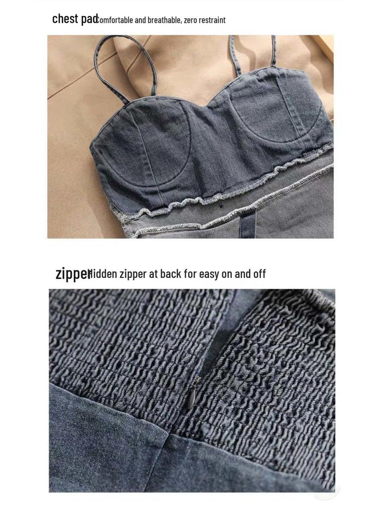 Spicy Girl Irregular Denim Bandeau Top – Sexy, Slimming Summer Style for Women