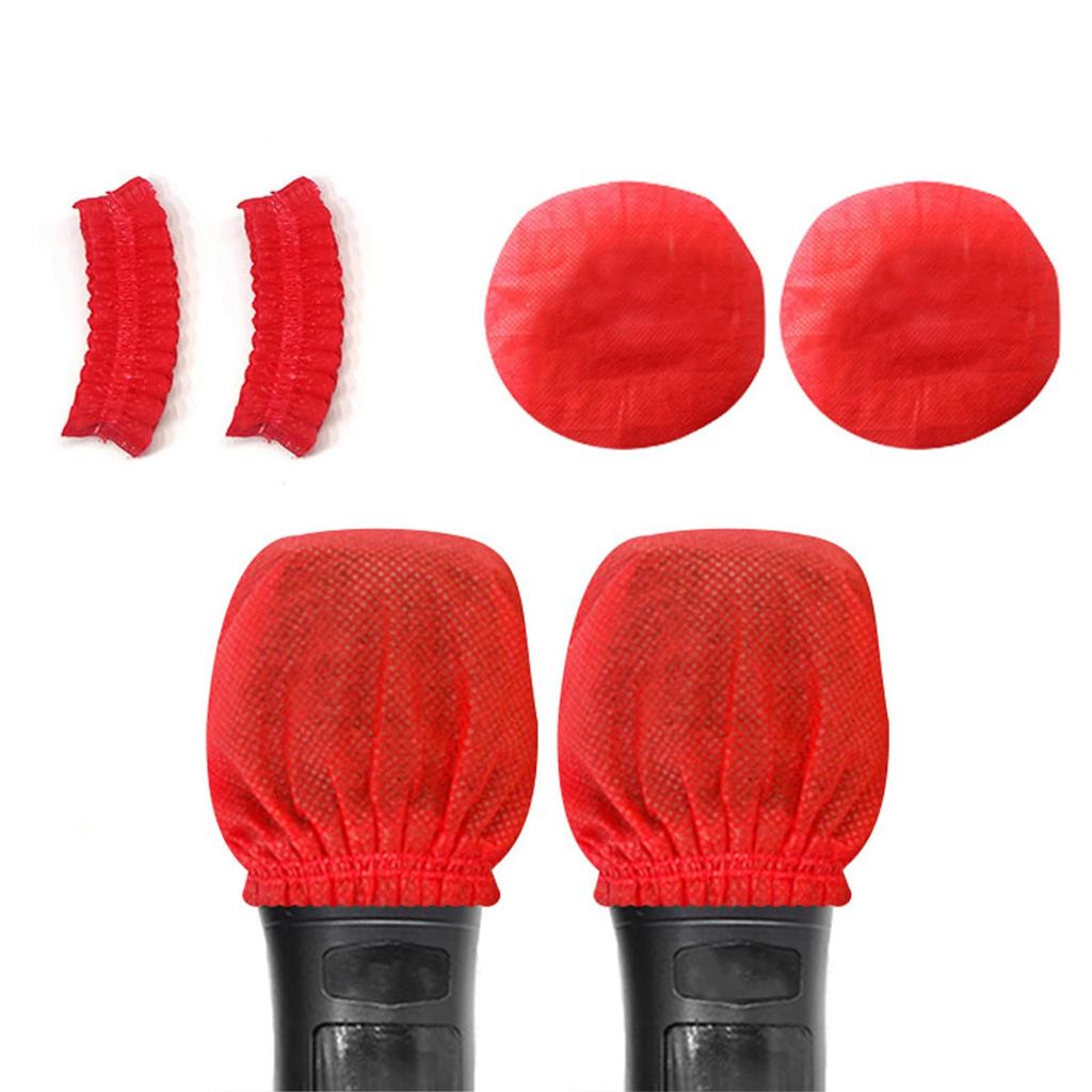 Disposable Microphone for Lectures and Karaoke 50-Piece Cover, Non-Woven Fabric, Antibacterial, Dustproof, Noise-Proof, (Red)