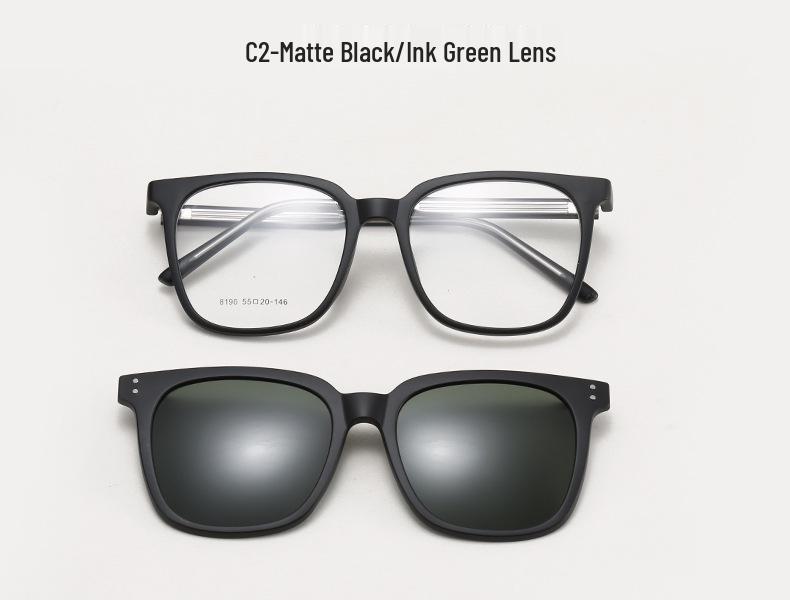 8190 Lunettes de soleil magnétiques polarisées à clipser, Monture de lunettes de prescription pour hommes et femmes - Lunettes de soleil de conduite carrées tendance.