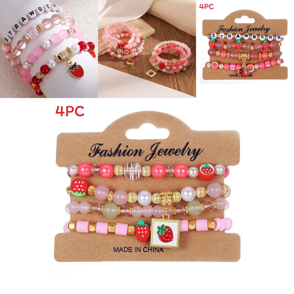 Strawberry Pendant Beaded Bracelet Set With Crystal Glass For Womens Fashion Accessories