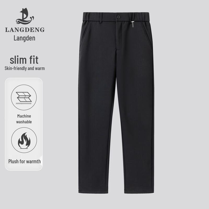 Langdeng Men s Winter Fleece-Lined Slim Fit Business Casual Stretch Pants 31