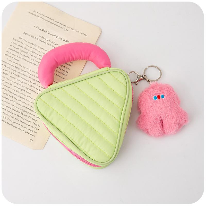 

Mini Triangle Makeup Bag For Women Zipper Travel Lipstick Cosmetic Bag With Small Pendant Nylon Girl Toiletry Bag