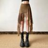 Vintage Lace High Waist Skirt Women Retro Loose Irregular Hem A Line Midi Skirts