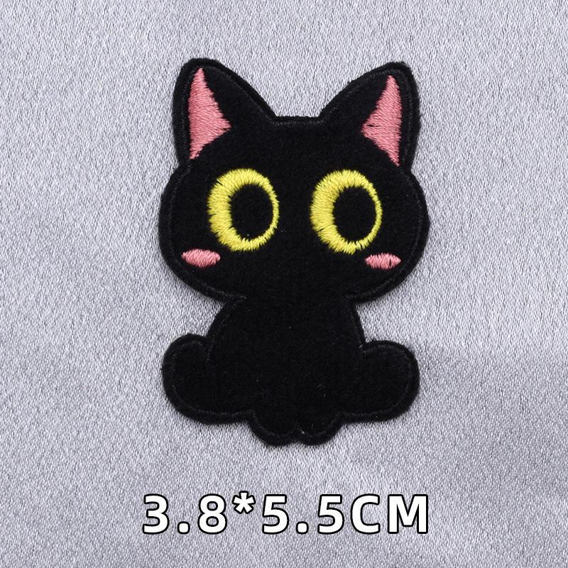 Black Cat Self-Adhesive Plush Stickers: No-Sew/No-Iron Patches for Clothing, Phone Cases, and Bag Decoration