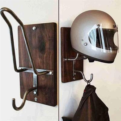 Wooden Motorcycle Helmet Hanger Rack Holder Hooks For Jackets And Helmets Metal Fashionable Durable Design