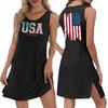 Women's Casual Fashion Breathable Independence Day Printed Pocket Hem Slit Vest Dress