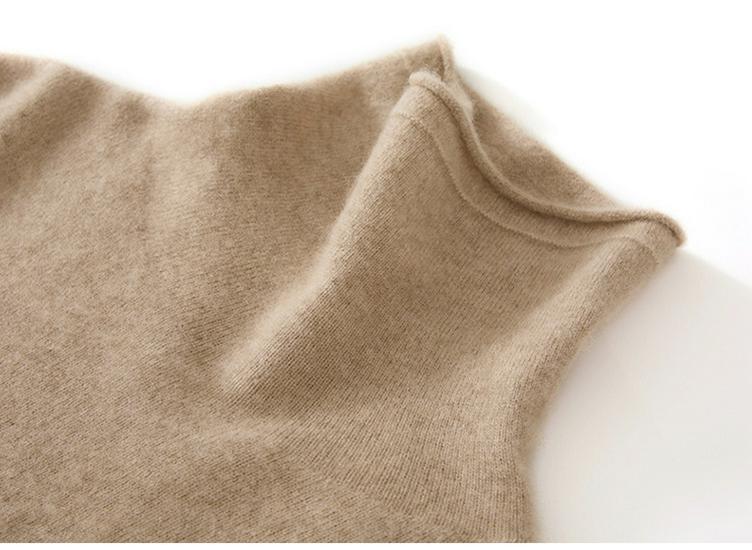 Women's Solid Color Cashmere Knit Sweater with Stacked Collar