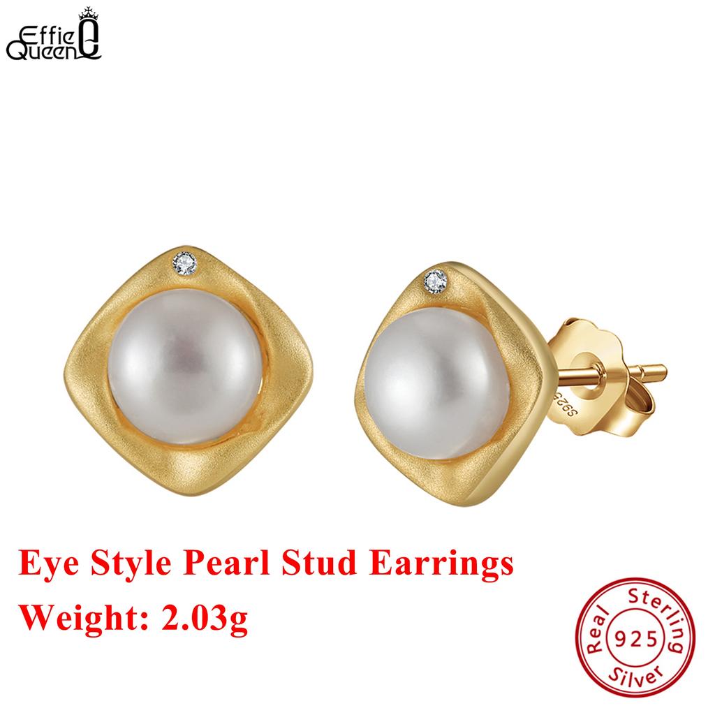Effie Queen 925 Silber Perlenohrringe 14 Karat Gold Steckerohrringe Modischer Schmuck Ohrschmuck Damenohrringe Für Geschenk GPE99