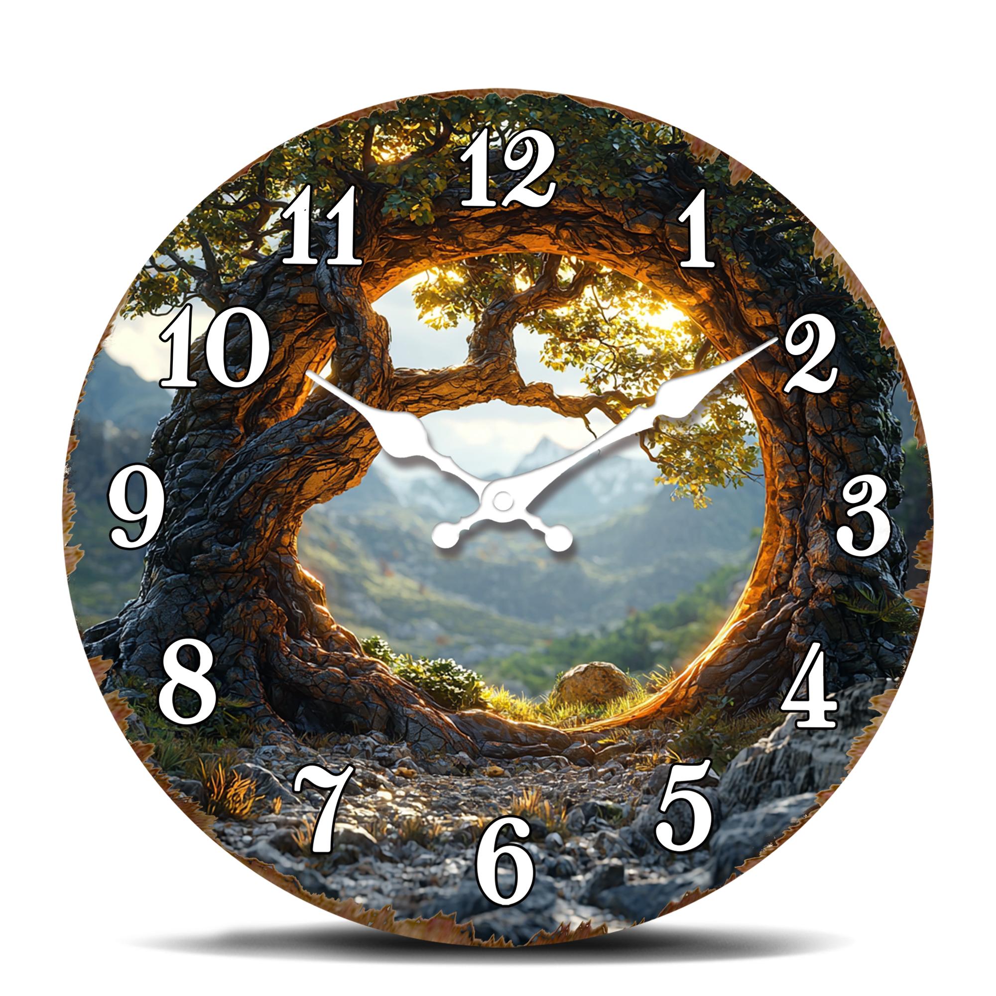 Enchanted Tree Frame with Sunset View Wall Clock - Mystical Forest Scene Decorative Timepiece - Nature Inspired Hanging Clock fo 10 inch