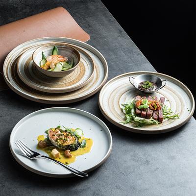 Japanese Ceramic Tableware, Retro Clay Circular Plate, Restaurant Commercial Western Dish Steak Plate Household Dish Flat Plate