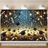 2D Class Party Backdrop Graduation Caps, Gold Stars and Streamers Party Background Cloth