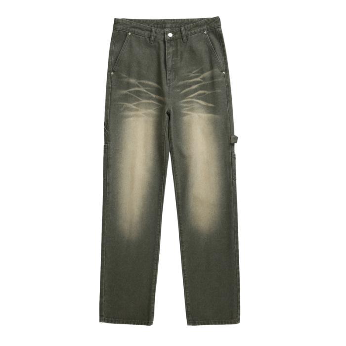 2026 New Trendy Straight-Leg Jeans for Men, Distressed Washed Casual Pants S армия зеленый