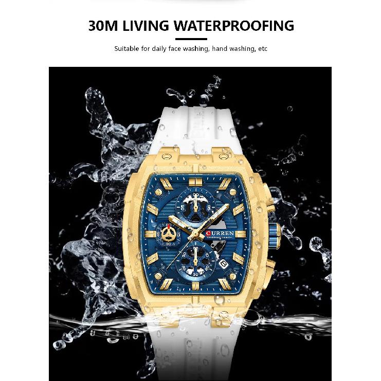 CURREN Luxury Vintage Watch for Men Sports Chronograph Quartz Wristwatches with Silicone Strap,Date,Luminous