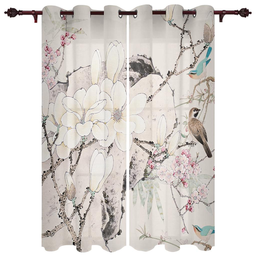 Blumen und Vögel im chinesischen Stil Illustration Fenstergardinen für Wohnzimmer Dekorative Artikel Wohnzimmer