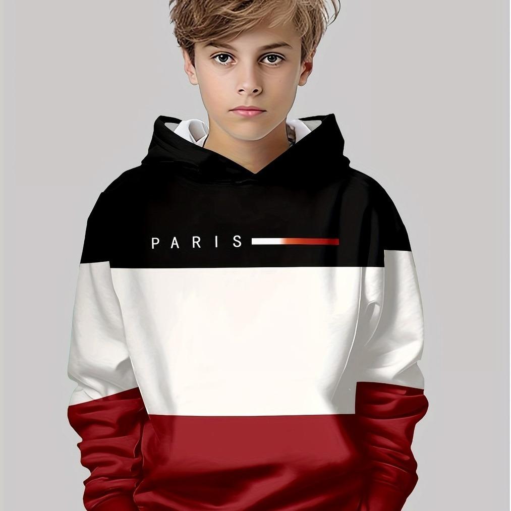 

Худи - Контрастное худи пуловер черного/красного/белого цвета, подходит как для повседневной, так и для официальной носки, модный принт 13-14Y