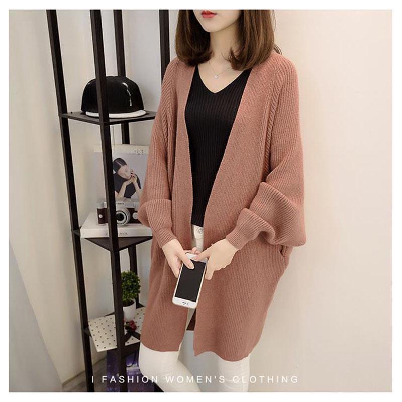 Spring and Autumn Women's Mid-length Knitted Cardigan Coat Loose with V-neck Top