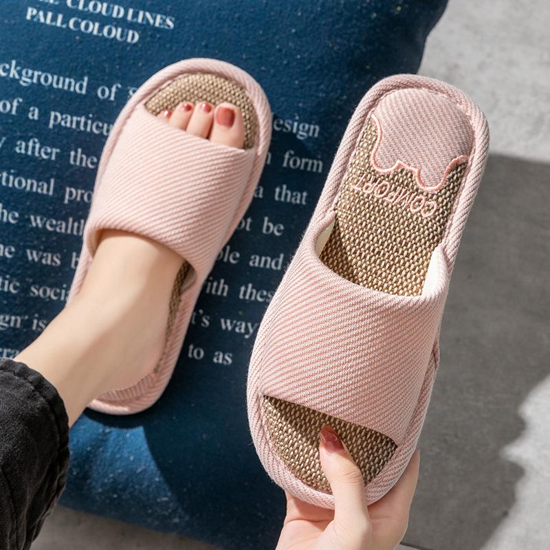 Linu čības sieviešu pavasara un rudens četru sezonu iekštelpu mājsaimniecības kokvilnas un lina mājas neslīdošas vasaras vīriešu pāris