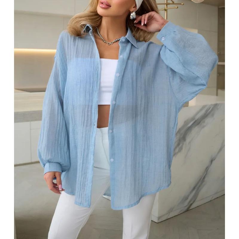 Casual Fashion Loose Women Shirts Long Sleeve Basic Office Blouse Sweet Spring Summer Tops Simple Solid Color Women's Clothing