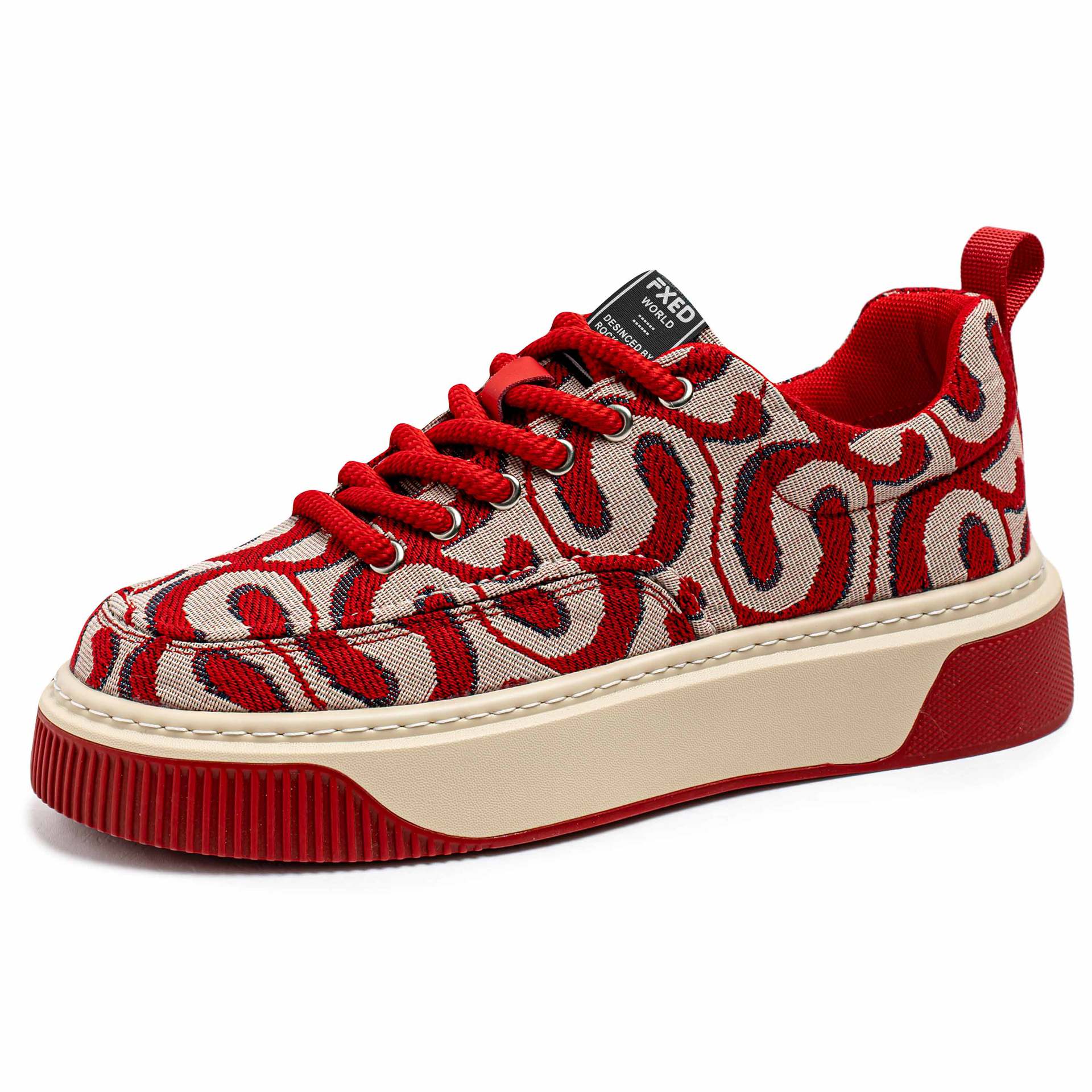 

New Men s Trend Print Canvas Shoes Rubber Thick Sole Low Top Lace Up Casual Shoes Outdoor Versatile Light Vulcanized Board Shoes 39 красный