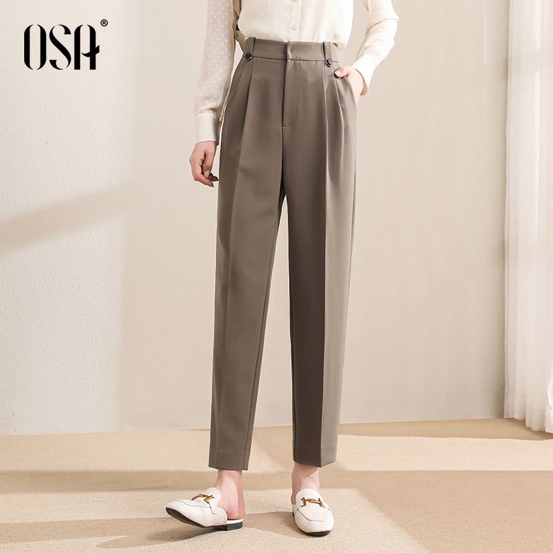 

OSA High Waist Professional Spring/Summer Ankle-Length All-Matching Suit Pants Brown A XS